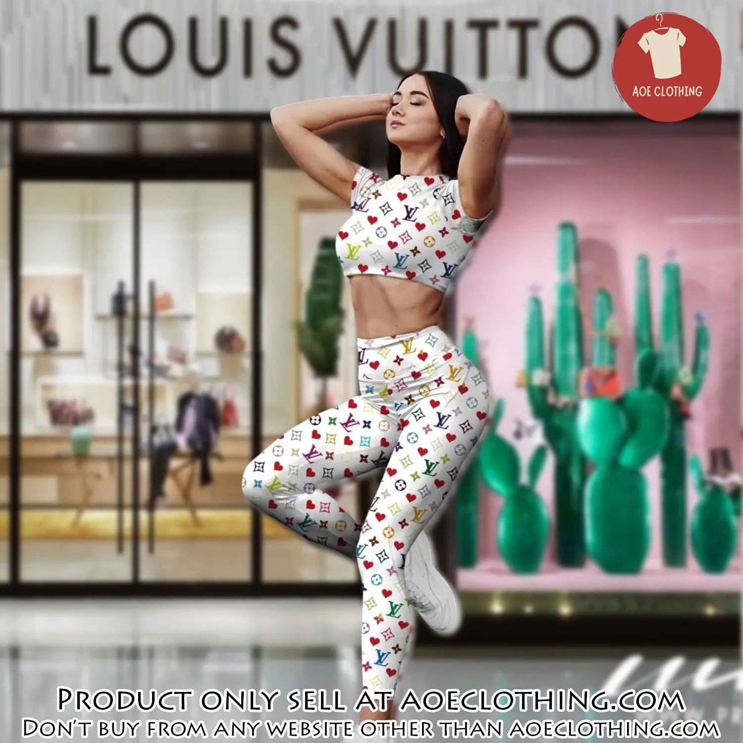 White louis vuitton sportwear combo luxury crop top tshirt and legging for women ctl1004 aoe2157988